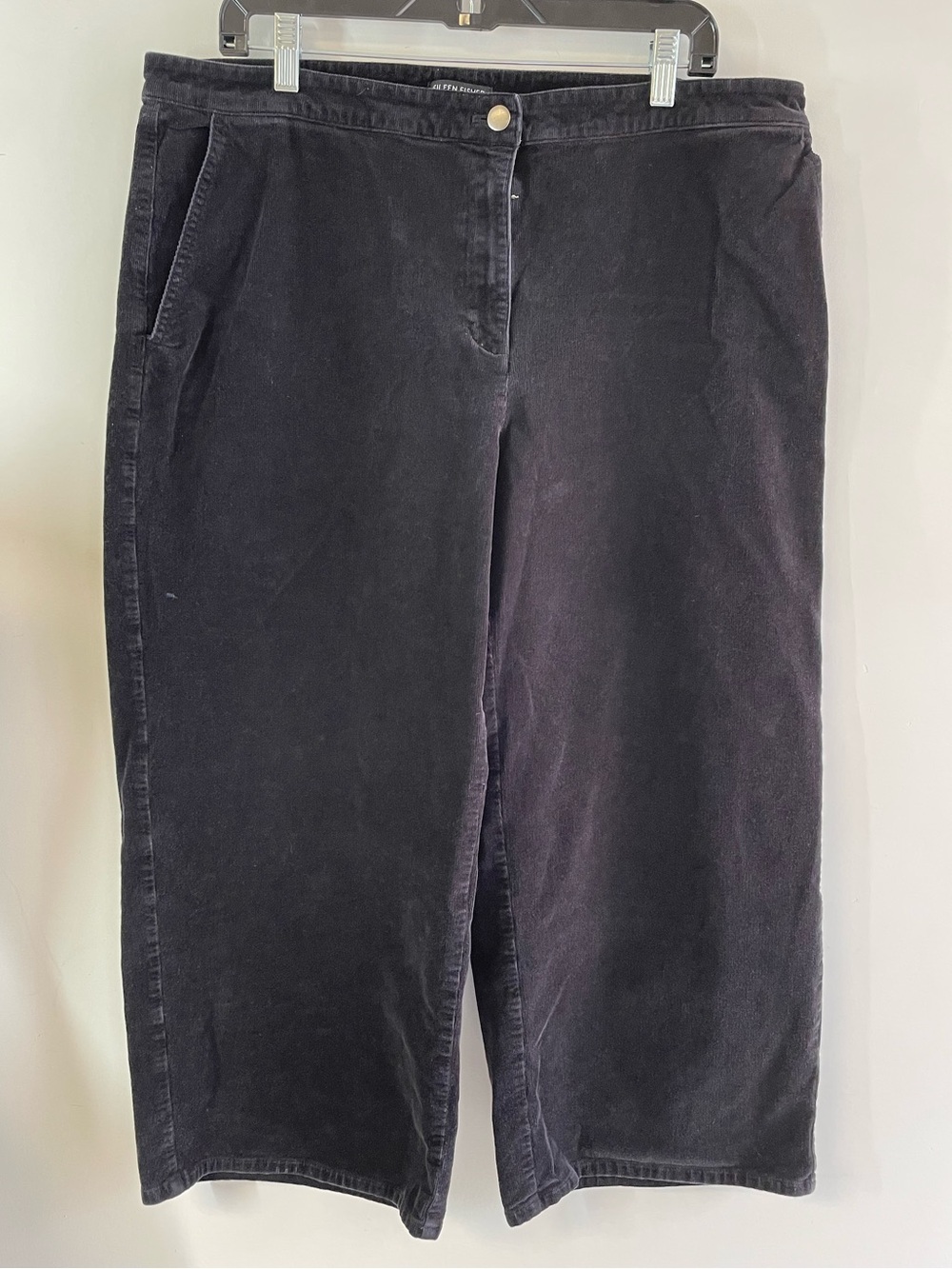 Eileen Fisher Charcoal Grey Organic Cotton Corduroy Pants XL Cropped Wide Leg